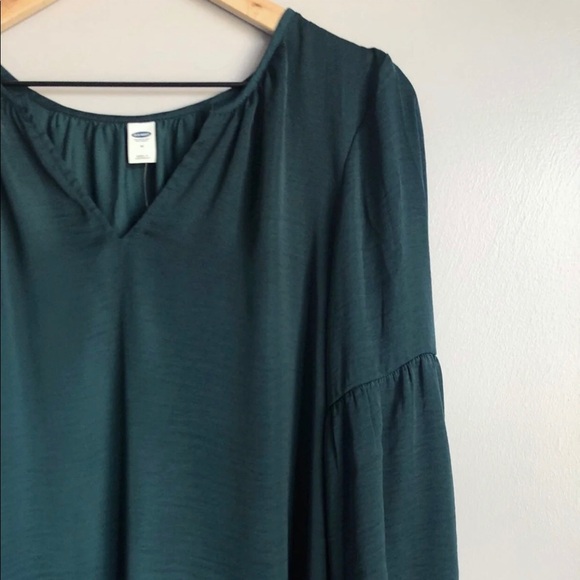 NWT Satin Teal Green Boho Shirred Boho Top Blouse - Picture 5 of 6